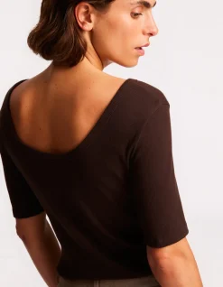 Geribd T-shirt korte mouw - bruin