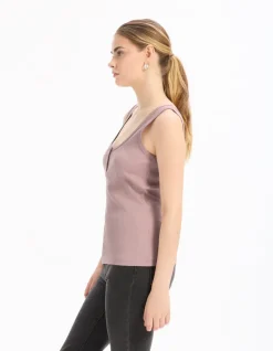 Geribde cropped topje - paars