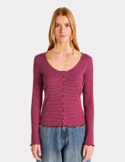 Gestreept geribbeld T-shirt - rood