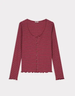 Gestreept geribbeld T-shirt - rood