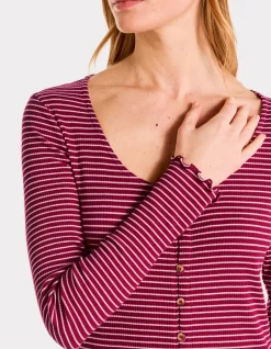 Gestreept geribbeld T-shirt - rood