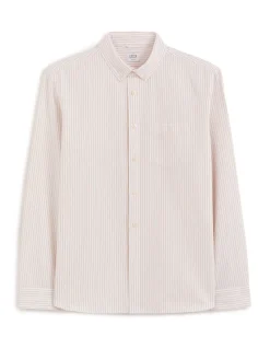 Gestreept katoenen Oxford hemd regular fit - beige