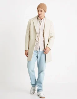 Gestreept katoenen Oxford hemd regular fit - beige