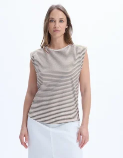 Gestreept mouwloos T-shirt - kaki