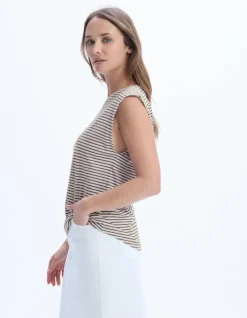Gestreept mouwloos T-shirt - kaki