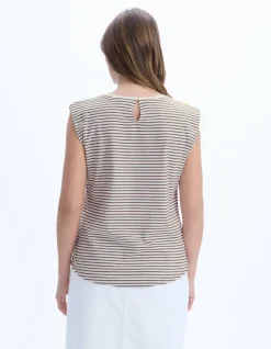 Gestreept mouwloos T-shirt - kaki