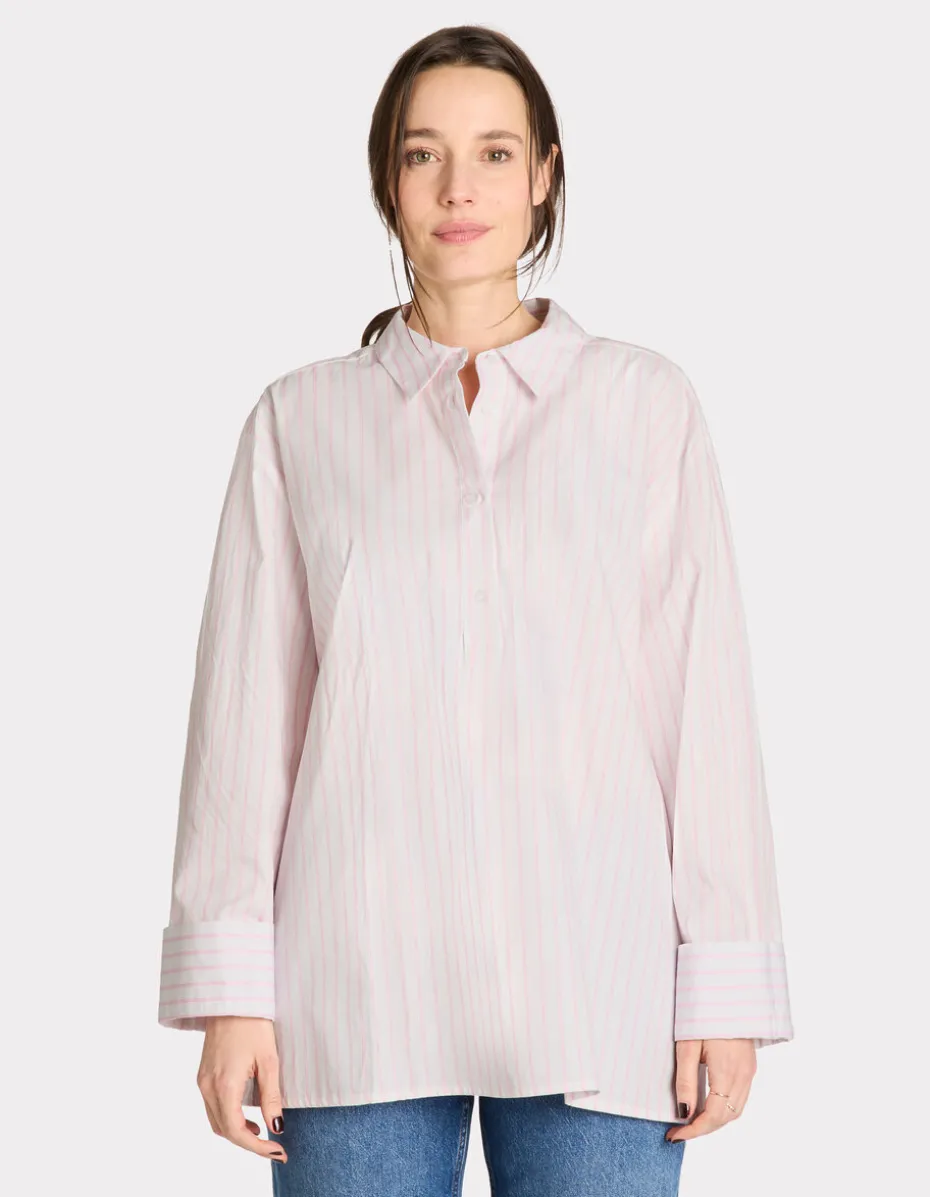 Gestreept shirt met zijopening - roze