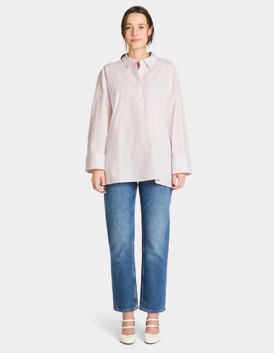 Gestreept shirt met zijopening - roze
