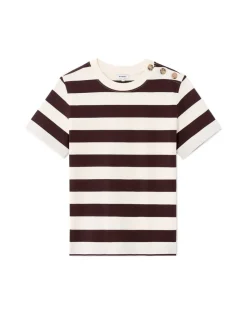Gestreept T-shirt met knopen - bruin