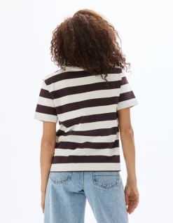 Gestreept T-shirt met knopen - bruin