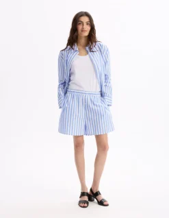 Gestreepte poplin korte broek - blauw