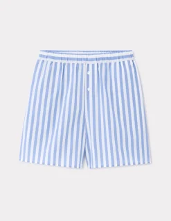 Gestreepte poplin korte broek - blauw