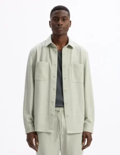 Gestructureerd 2-pocket overshirt - salie