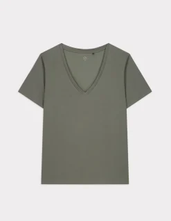 Getailleerd modal V-hals T-shirt - olijfgroen