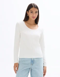 Getailleerd t-shirt met lange mouwen - ecru