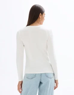 Getailleerd t-shirt met lange mouwen - ecru