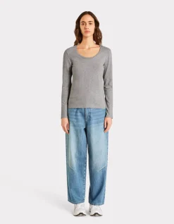 Getailleerd T-shirt met lange mouwen - lichtgrijs