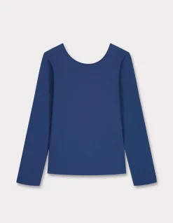 Getailleerd T-shirt met wijde halslijn - blauw