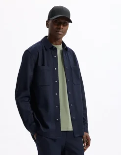 Getextureerd 2-zakken overshirt - marineblauw