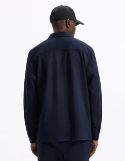 Getextureerd 2-zakken overshirt - marineblauw
