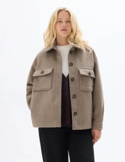 Gewatteerd blouson met hemdkraag - beige