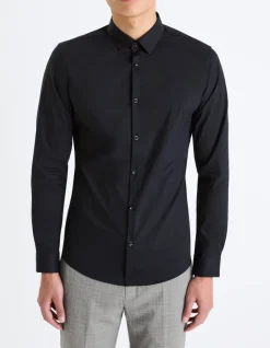 Hemd extra slim fit stretchkatoen - zwart