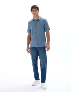 Hemd regular fit 100% katoen jacquard - blauw