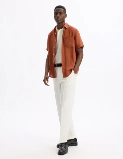 Hemd regular fit 100% linnen - terracotta