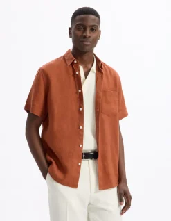 Hemd regular fit 100% linnen - terracotta