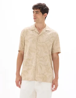 Hemd regular fit palmbomenprint - beige