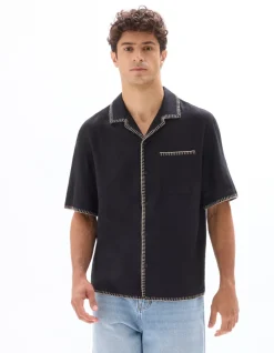Hemd Regular fit van linnen en viscose - zwart
