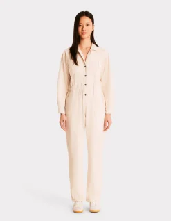 Jumpsuit met knoopjes en riem - wit