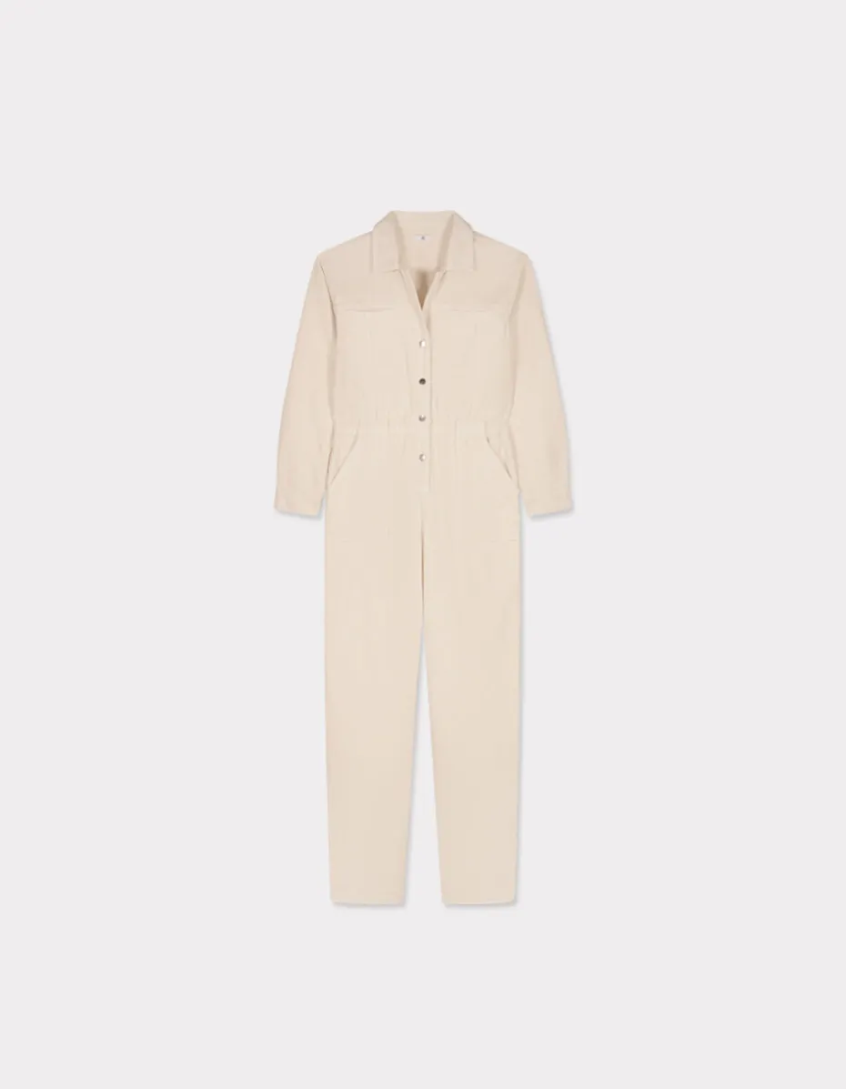 Jumpsuit met knoopjes en riem - wit