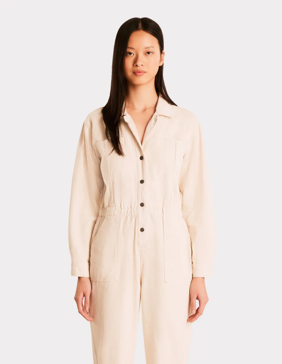Jumpsuit met knoopjes en riem - wit