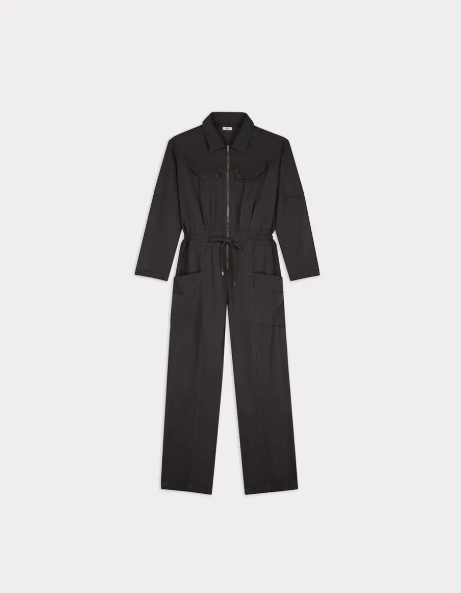 Jumpsuit met ritssluiting en trekkoord - grijs