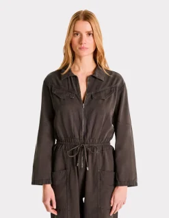 Jumpsuit met ritssluiting en trekkoord - grijs