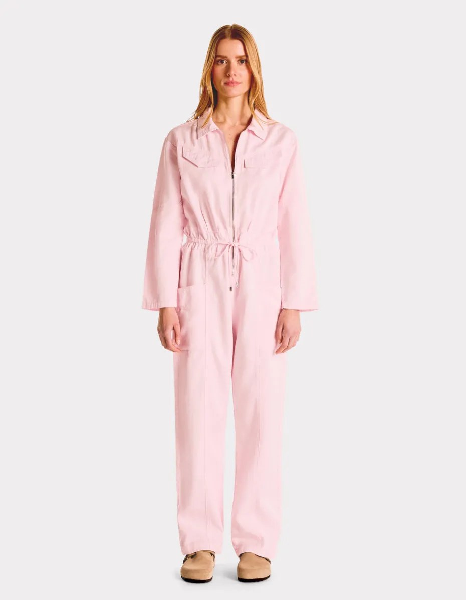 Jumpsuit met ritssluiting en trekkoord - roze