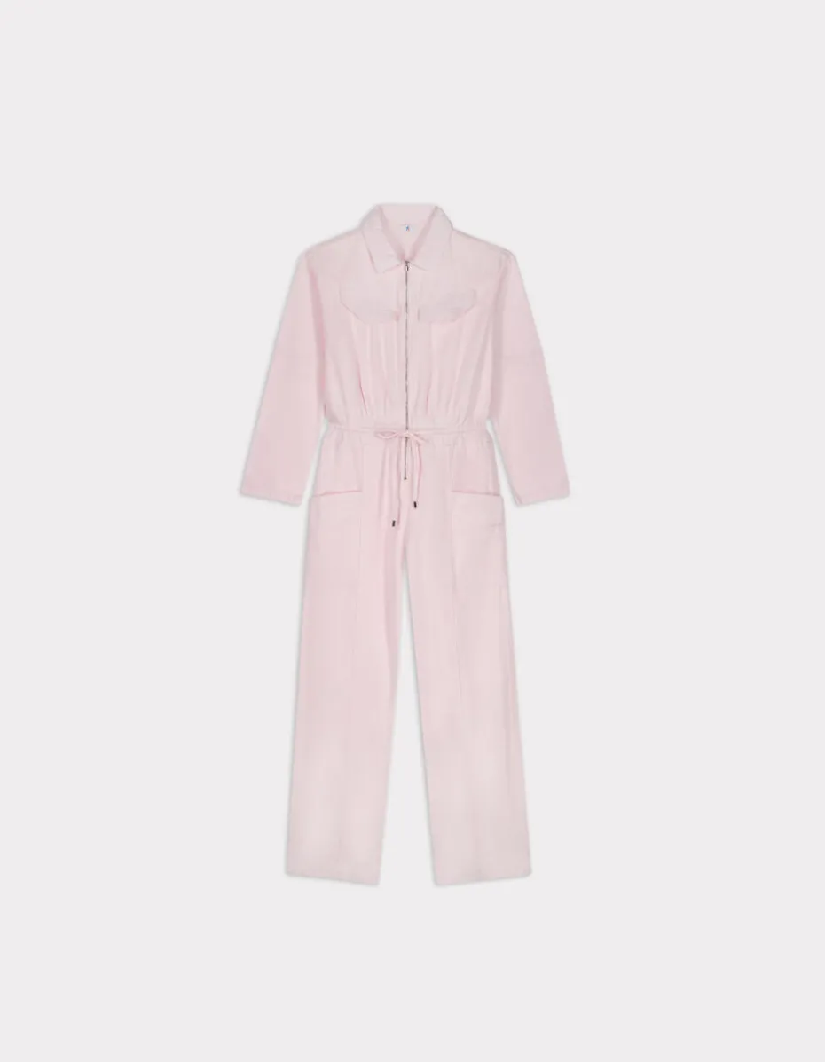 Jumpsuit met ritssluiting en trekkoord - roze