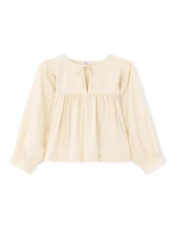 Katoenen blouse met Tunesische halslijn - beige