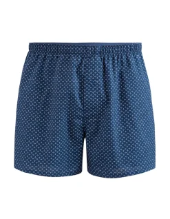 Katoenen boxershort met micro motieven - marineblauw