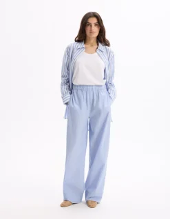 Katoenen broek met wijde pijpen in popeline - blauw