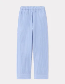 Katoenen broek met wijde pijpen in popeline - blauw
