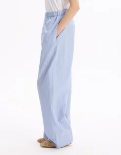 Katoenen broek met wijde pijpen in popeline - blauw
