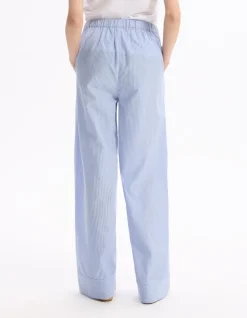 Katoenen broek met wijde pijpen in popeline - blauw