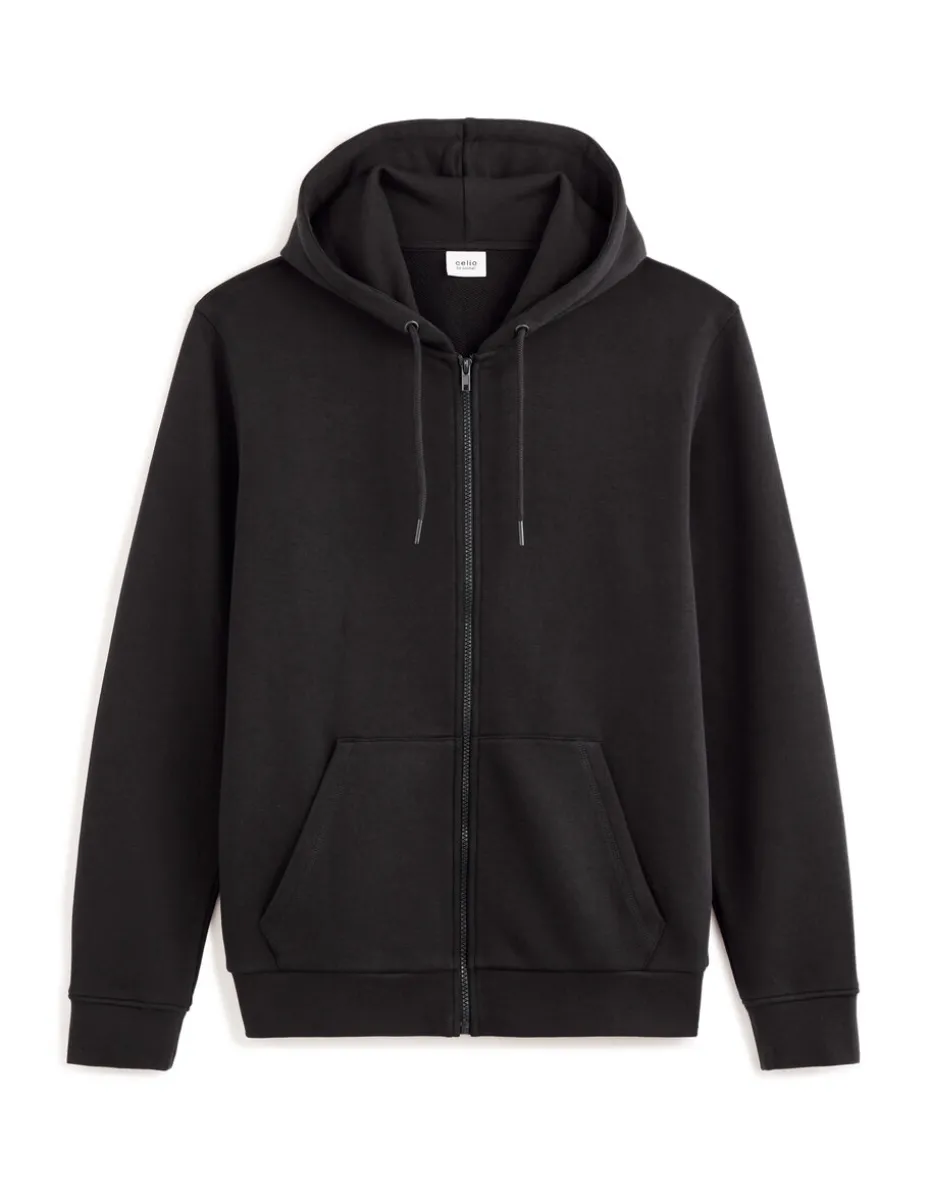 Katoenen hoodie met rits - zwart