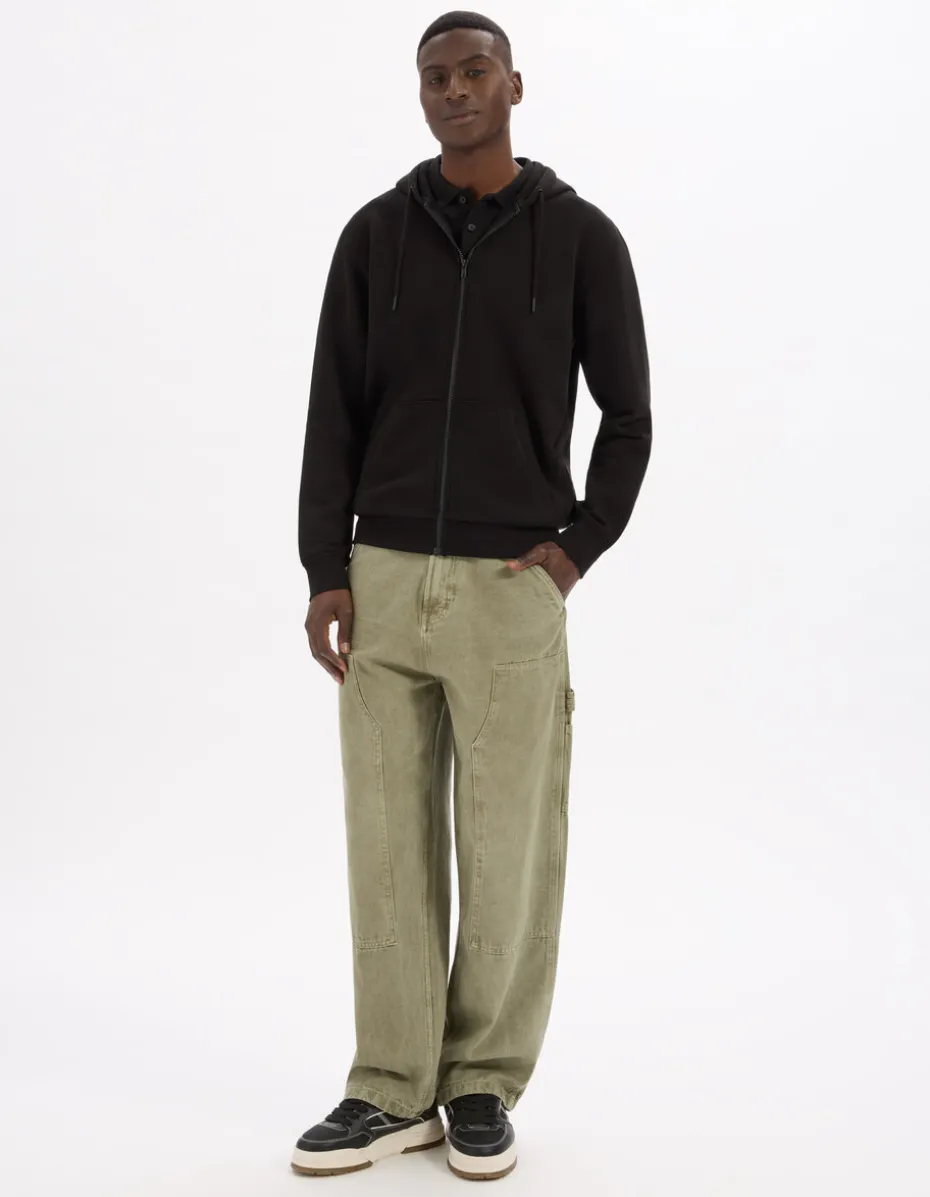 Katoenen hoodie met rits - zwart