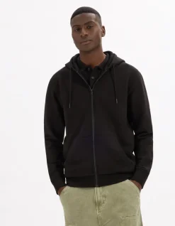 Katoenen hoodie met rits - zwart