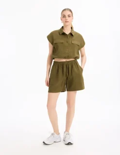 Katoenen short van gaas - kaki