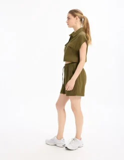 Katoenen short van gaas - kaki
