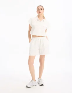 Katoenen short van gaas - wit